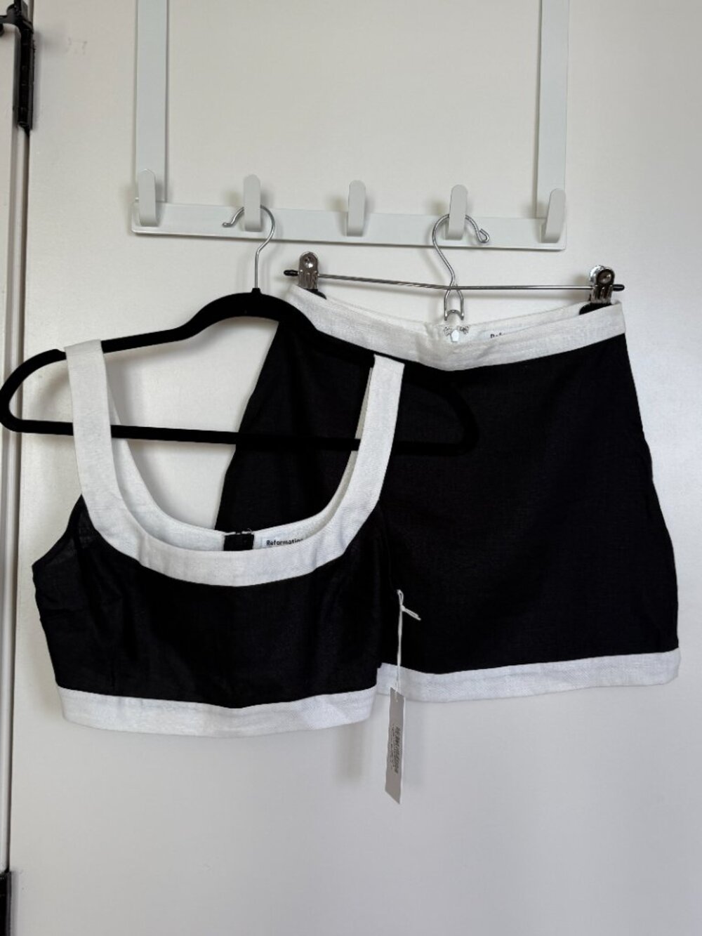 Reformation Robbie Linen Two Piece Set Black White Crop Top Mini Skirt Sz 2 NWT - Picture 7 of 11